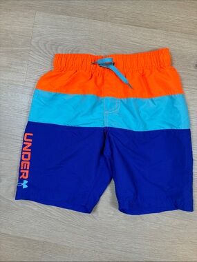 Under Armour Orange/Aqua/Blue Colorblock 5/6 Swim Trunks